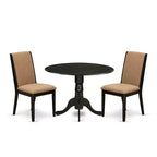 3-Piece Black Finish Solid Wood Top - Round Dining Room Set - Seats 4