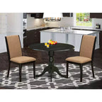 Set da pranzo 3 pezzi con piano in legno massello finitura nera - rotondo - 4 posti
