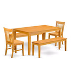 HomeStock 5-Piece Rectangle Natural Oak Finish Solid Wood Top Dining Table with 2 Benches, 2 Chairs