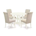 HomeStock 5-Pc Round Linen White Finish Solid Wood Top-Dining Room Set with Dropleaf-Seats 4