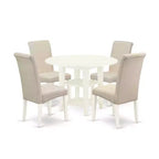 HomeStock 5-Pc Round Linen White Finish Solid Wood Top-Dining Room Set with Dropleaf-Seats 4