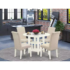 Set da pranzo in 5 pezzi con piano in legno massello finitura lino bianco rotondo - con ribalte - 4 posti
