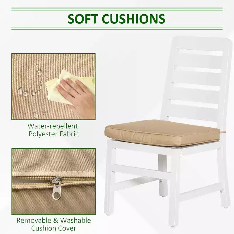 Set da pranzo da giardino per 6, Set di mobili da esterno con tavolo e sedie, cuscini, foro per ombrellone per giardino o piscina