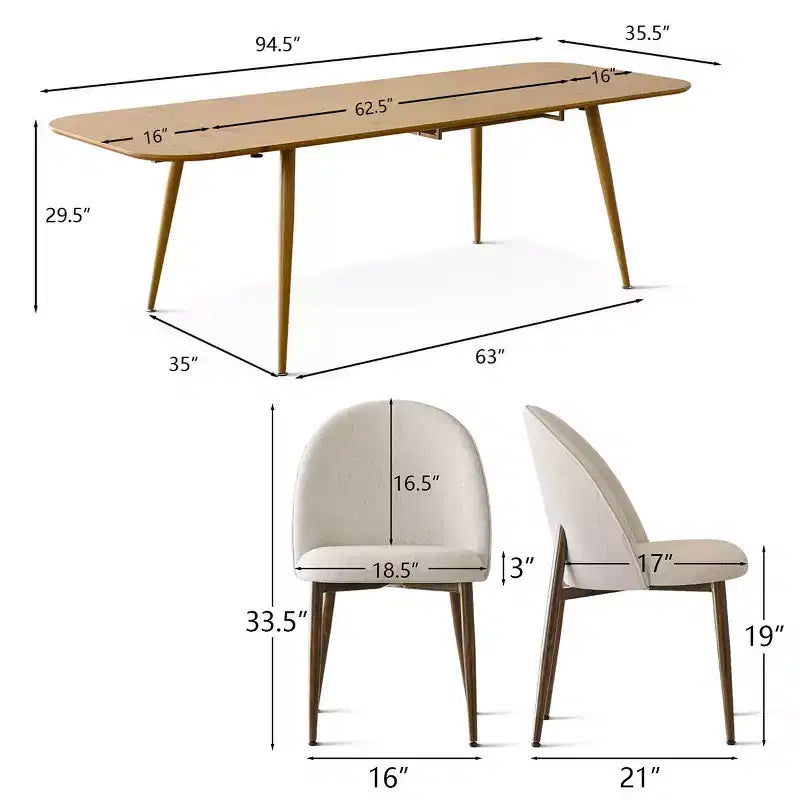 Set da pranzo espandibile da 9 pezzi, tavolo allungabile da 240 cm effetto legno e 8 comode sedie con schienale curvo per cucina o sala da pranzo