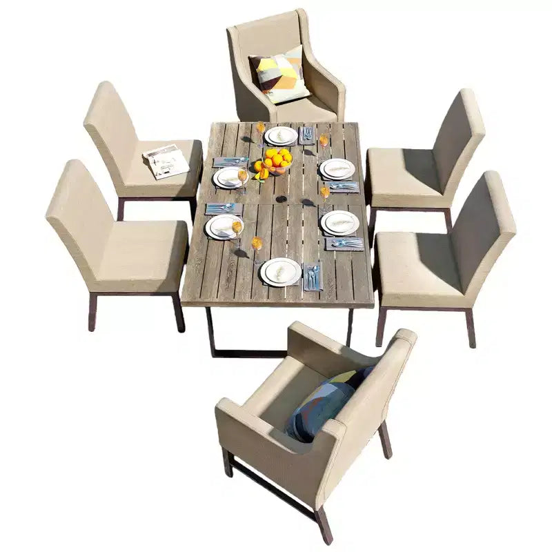 Set di mobili da cucina da 7 pezzi con tavolo da pranzo effetto legno e sedie in metallo imbottite