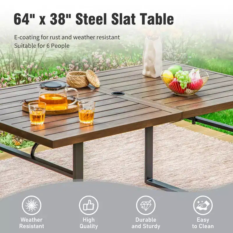 Set di mobili da cucina da 7 pezzi con tavolo da pranzo effetto legno e sedie in metallo imbottite