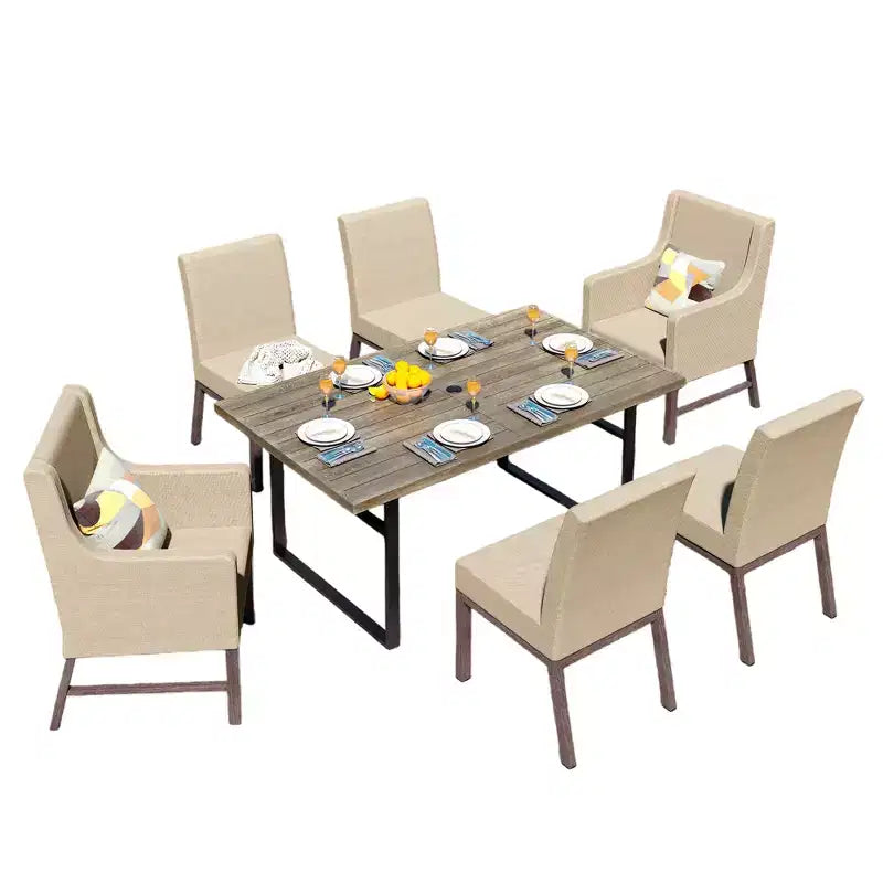 Set di mobili da cucina da 7 pezzi con tavolo da pranzo effetto legno e sedie in metallo imbottite