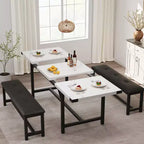 Set da Tavolo da Pranzo Estensibile 3 Pezzi con 2 Panche Imbottite, Set Dinette in Legno con Struttura in Metallo per 4-8 Persone, Cucina per Piccoli Spazi