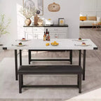 Set da Tavolo da Pranzo Estensibile 3 Pezzi con 2 Panche Imbottite, Set Dinette in Legno con Struttura in Metallo per 4-8 Persone, Cucina per Piccoli Spazi