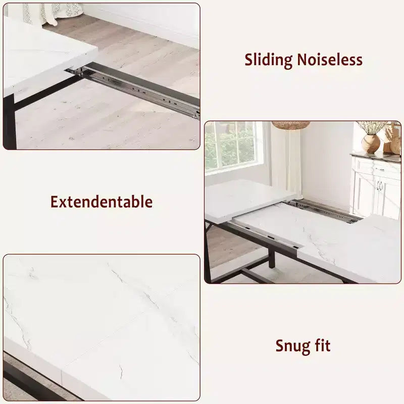 Set da Tavolo da Pranzo Estensibile 3 Pezzi con 2 Panche Imbottite, Set Dinette in Legno con Struttura in Metallo per 4-8 Persone, Cucina per Piccoli Spazi