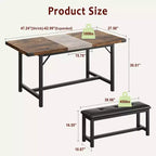 Set da Tavolo da Pranzo Estensibile 3 Pezzi con 2 Panche Imbottite, Set Dinette in Legno con Struttura in Metallo per 4-8 Persone, Cucina per Piccoli Spazi