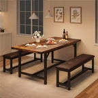 Set da Tavolo da Pranzo Estensibile 3 Pezzi con 2 Panche Imbottite, Set Dinette in Legno con Struttura in Metallo per 4-8 Persone, Cucina per Piccoli Spazi