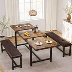 Set da Tavolo da Pranzo Estensibile 3 Pezzi con 2 Panche Imbottite, Set Dinette in Legno con Struttura in Metallo per 4-8 Persone, Cucina per Piccoli Spazi