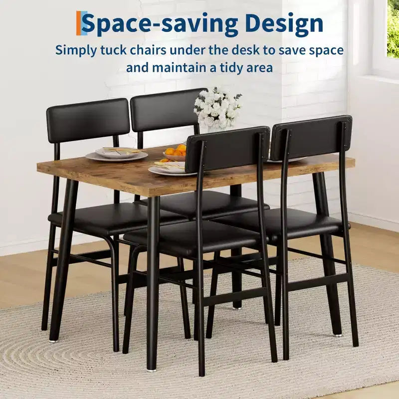 Set da tavolo da pranzo per 4 persone, tavolo da cucina in legno con 4 sedie imbottite, mobili salvaspazio per cucina e sala da pranzo per piccoli ambienti, appartamento