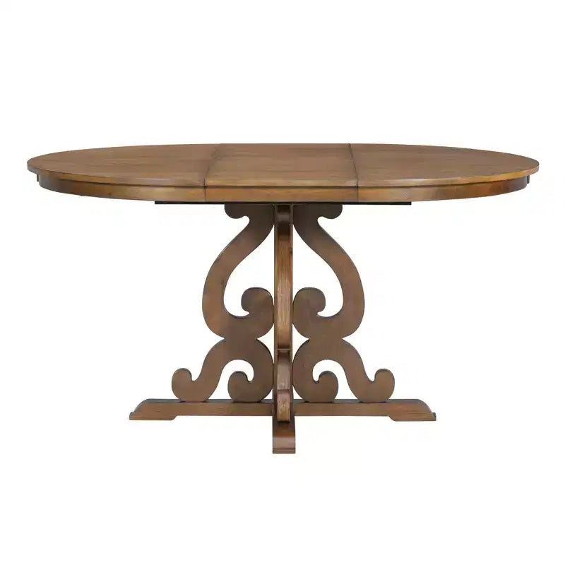 Set Tavolo da Pranzo per 4 Persone in Stile Rustico, Tavolo da Pranzo Rotondo Allungabile in Legno e 4 Sedie Imbottite, Set da Pranzo Retrò per Cucina