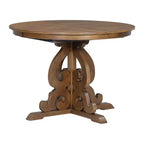 Set Tavolo da Pranzo per 4 Persone in Stile Rustico, Tavolo da Pranzo Rotondo Allungabile in Legno e 4 Sedie Imbottite, Set da Pranzo Retrò per Cucina
