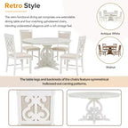 Set Tavolo da Pranzo per 4 Persone in Stile Rustico, Tavolo da Pranzo Rotondo Allungabile in Legno e 4 Sedie Imbottite, Set da Pranzo Retrò per Cucina