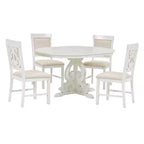 Set Tavolo da Pranzo per 4 Persone in Stile Rustico, Tavolo da Pranzo Rotondo Allungabile in Legno e 4 Sedie Imbottite, Set da Pranzo Retrò per Cucina
