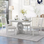 Farmhouse Kitchen Table Set for 4, Wooden Extendable Round Dining Table Set and 4 Upholstered Chairs, Retro Dining Set for Kitchen