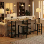 Set da Tavolo da Cucina da 3 Pezzi con Scaffali Contenitori e 2 Sgabelli da Bar - Tavolo da Pranzo in Ferro e Legno per Piccoli Spazi, Appartamenti