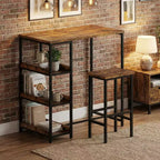 Set da Tavolo da Cucina da 3 Pezzi con Scaffali Contenitori e 2 Sgabelli da Bar - Tavolo da Pranzo in Ferro e Legno per Piccoli Spazi, Appartamenti