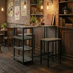 Set da Tavolo da Cucina da 3 Pezzi con Scaffali Contenitori e 2 Sgabelli da Bar - Tavolo da Pranzo in Ferro e Legno per Piccoli Spazi, Appartamenti