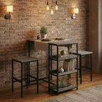 Set da Tavolo da Cucina da 3 Pezzi con Scaffali Contenitori e 2 Sgabelli da Bar - Tavolo da Pranzo in Ferro e Legno per Piccoli Spazi, Appartamenti