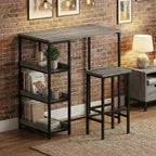 Set da Tavolo da Cucina da 3 Pezzi con Scaffali Contenitori e 2 Sgabelli da Bar - Tavolo da Pranzo in Ferro e Legno per Piccoli Spazi, Appartamenti