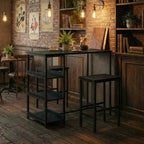Set da Tavolo da Cucina da 3 Pezzi con Scaffali Contenitori e 2 Sgabelli da Bar - Tavolo da Pranzo in Ferro e Legno per Piccoli Spazi, Appartamenti