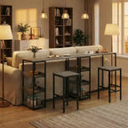 Set da Tavolo da Cucina da 3 Pezzi con Scaffali Contenitori e 2 Sgabelli da Bar - Tavolo da Pranzo in Ferro e Legno per Piccoli Spazi, Appartamenti