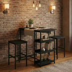 Set da Tavolo da Cucina da 3 Pezzi con Scaffali Contenitori e 2 Sgabelli da Bar - Tavolo da Pranzo in Ferro e Legno per Piccoli Spazi, Appartamenti