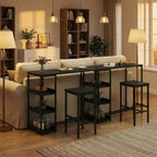 Set da Tavolo da Cucina da 3 Pezzi con Scaffali Contenitori e 2 Sgabelli da Bar - Tavolo da Pranzo in Ferro e Legno per Piccoli Spazi, Appartamenti