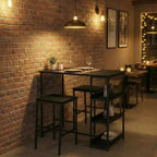 Set da Tavolo da Cucina da 3 Pezzi con Scaffali Contenitori e 2 Sgabelli da Bar - Tavolo da Pranzo in Ferro e Legno per Piccoli Spazi, Appartamenti