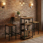 Set da Tavolo da Cucina da 3 Pezzi con Scaffali Contenitori e 2 Sgabelli da Bar - Tavolo da Pranzo in Ferro e Legno per Piccoli Spazi, Appartamenti