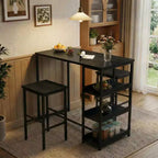 3-Piece Kitchen Table Set with Storage Shelves & 2 Bar Stools - Iron and Wood Dining Table for Small Spaces, Apartments