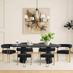 47-83 Extendable Dining Table Set for 6, Black Table and Chenille Armchairs with Gold Metal Legs, Perfect for Modern Dining Spaces-Panipeachy