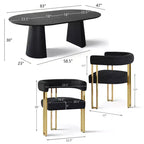 Set tavolo da pranzo allungabile da 47-83 pollici per 6 persone, tavolo nero e poltrone in ciniglia con gambe in metallo dorato, perfetto per sale da pranzo moderne