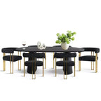 Set tavolo da pranzo allungabile da 47-83 pollici per 6 persone, tavolo nero e poltrone in ciniglia con gambe in metallo dorato, perfetto per sale da pranzo moderne