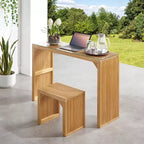 JVNOXK Natural Pine Wood Dining Table & Bench Set with Tempered Glass Top, Versatile Indoor Furniture for Entryway, Kitchen, Living Room