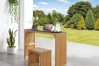 Set da tavolo e panca in legno di pino naturale con piano in vetro temperato, mobile versatile per ingresso, cucina, soggiorno