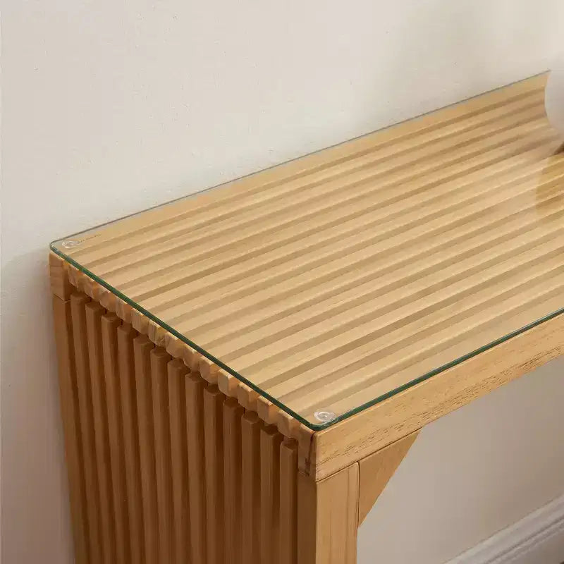 Set da tavolo e panca in legno di pino naturale con piano in vetro temperato, mobile versatile per ingresso, cucina, soggiorno