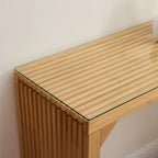 Set da tavolo e panca in legno di pino naturale con piano in vetro temperato, mobile versatile per ingresso, cucina, soggiorno