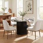 Set da pranzo Linnea Industrial da 5 pezzi con sedie imbottite e tavolo rotondo con base a piedistallo