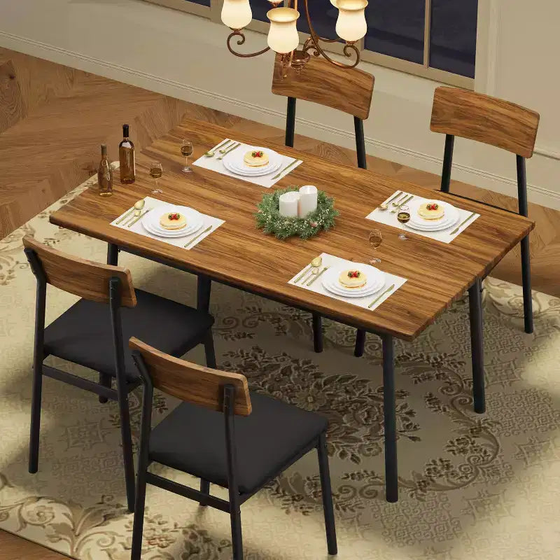 Set da pranzo di 5 pezzi in legno per 4 persone, tavolo con bordi lisci e 4 sedie imbottite, set da pranzo compatto per cucina per appartamenti e piccoli spazi