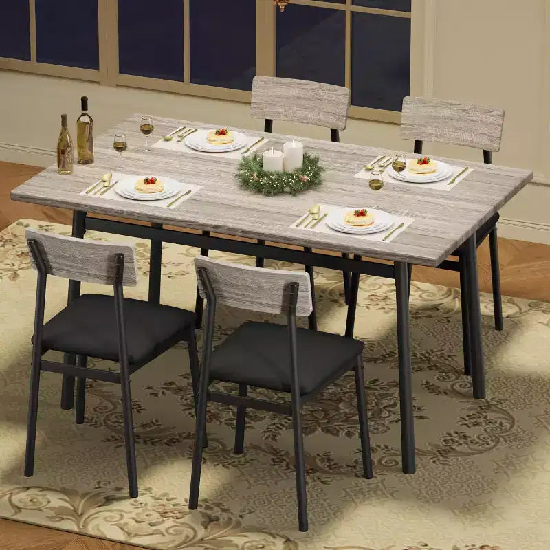Set da pranzo di 5 pezzi in legno per 4 persone, tavolo con bordi lisci e 4 sedie imbottite, set da pranzo compatto per cucina per appartamenti e piccoli spazi