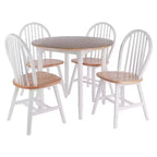 5pc Sorella Dining Table Set Natural/White - Winsome: Round Drop Leaf, Solid Wood, 4 Windsor Chairs