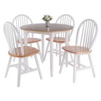 Set tavolo da pranzo Sorella 5 pezzi Naturale/Bianco - Tavolo rotondo con ante a ribalta, Legno massello, 4 sedie Windsor