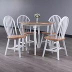 Set tavolo da pranzo Sorella 5 pezzi Naturale/Bianco - Tavolo rotondo con ante a ribalta, Legno massello, 4 sedie Windsor