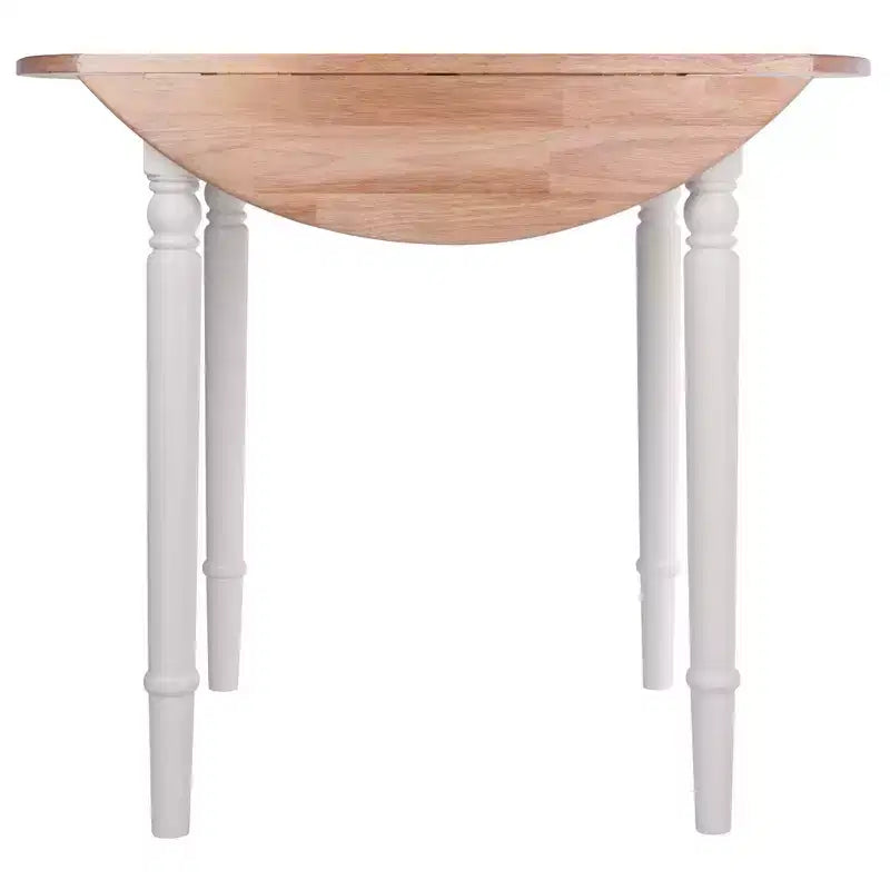 Set tavolo da pranzo Sorella 5 pezzi Naturale/Bianco - Tavolo rotondo con ante a ribalta, Legno massello, 4 sedie Windsor