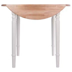 Set tavolo da pranzo Sorella 5 pezzi Naturale/Bianco - Tavolo rotondo con ante a ribalta, Legno massello, 4 sedie Windsor
